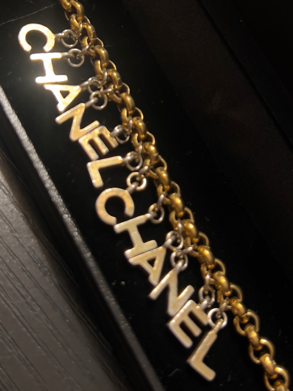 CHANEL Vintage 96P Turnlock Bracelet 24K GP Letter Charms 1996 Karl Lagerfeld